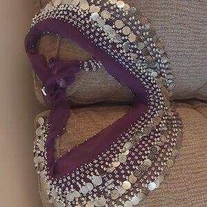 Belly Dance Purple Chiffon Hip Scarf Coin Belt